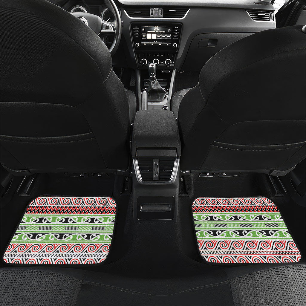 Aotearoa Iwi Ngati Maru Hauraki Car Mats Maori Wharenui House Tribal Pattern LT9 Set 2pcs - Back Green Red - Polynesian Pride