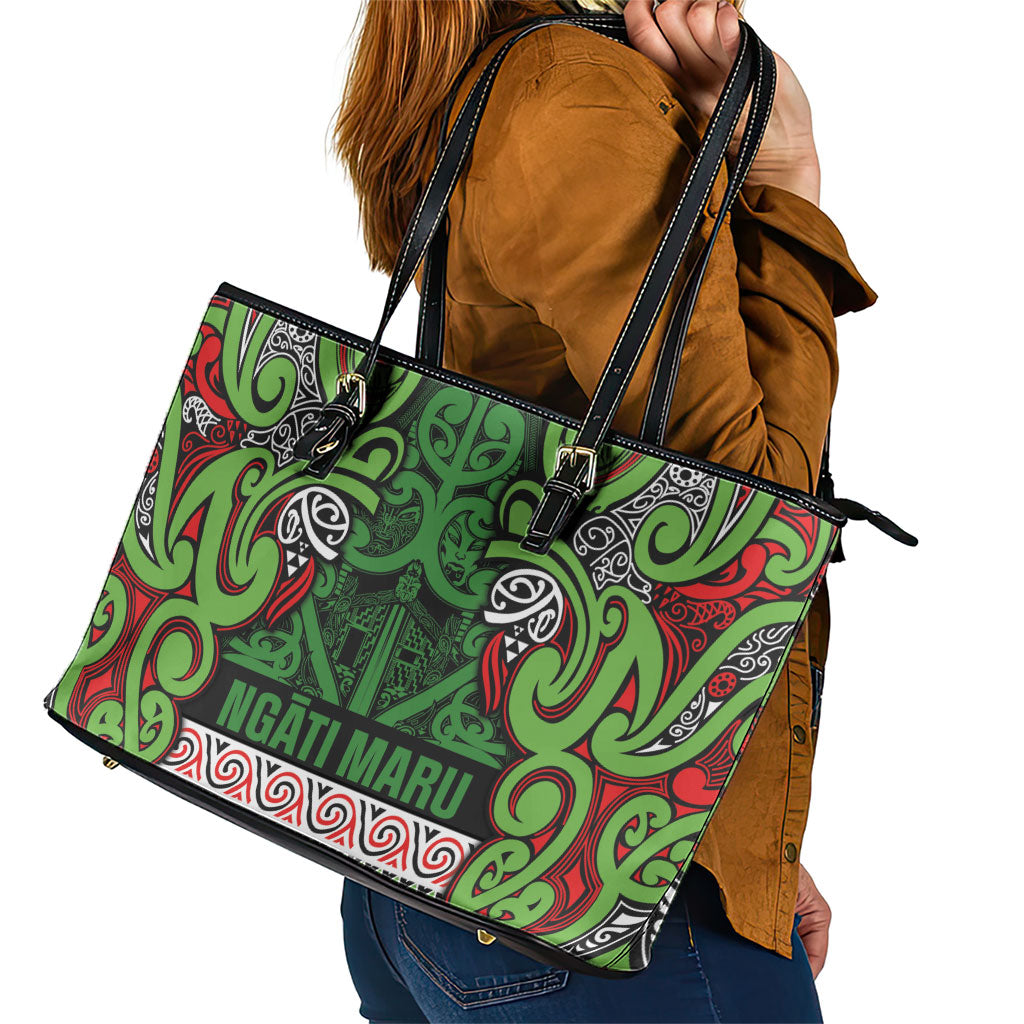 Aotearoa Iwi Ngati Maru Hauraki Leather Tote Bag Maori Wharenui House Tribal Pattern LT9 - Polynesian Pride