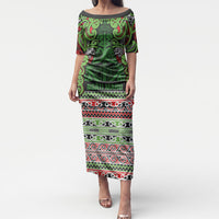 Aotearoa Iwi Ngati Maru Hauraki Puletasi Maori Wharenui House Tribal Pattern LT9 Long Dress Green Red - Polynesian Pride