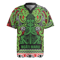 Aotearoa Iwi Ngati Maru Hauraki Rugby Jersey Maori Wharenui House Tribal Pattern LT9 Green Red - Polynesian Pride