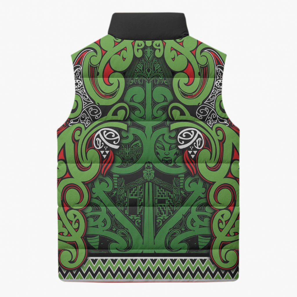 Aotearoa Iwi Ngati Maru Hauraki Sleeveless Puffer Jacket Maori Wharenui House Tribal Pattern LT9 - Polynesian Pride