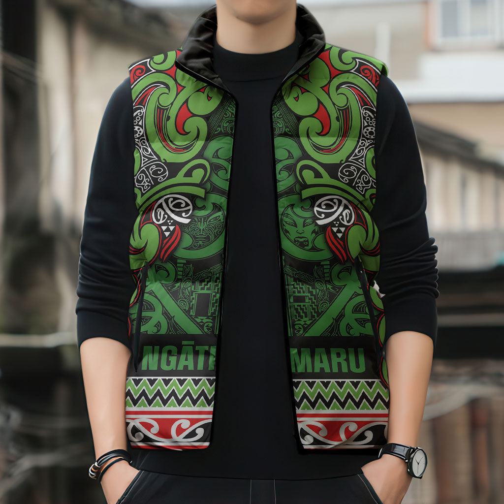 Aotearoa Iwi Ngati Maru Hauraki Sleeveless Puffer Jacket Maori Wharenui House Tribal Pattern LT9 - Polynesian Pride