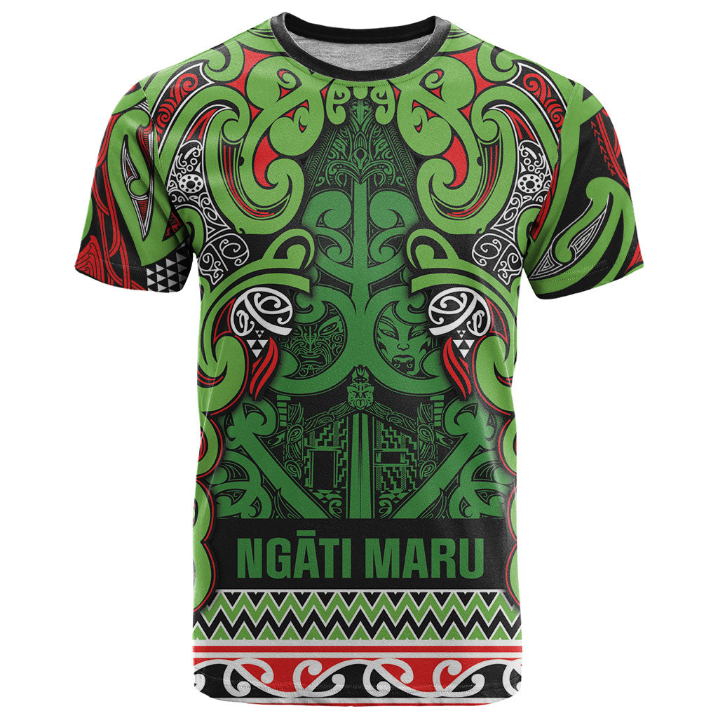 Aotearoa Iwi Ngati Maru Hauraki T Shirt Maori Wharenui House Tribal Pattern LT9 Green Red - Polynesian Pride