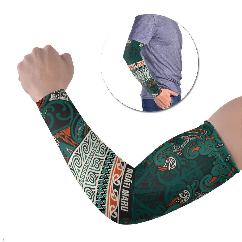Aotearoa Iwi Ngāti Maru Taranaki Arm Sleeves Maori Wharenui House Tribal Pattern LT9 Set of 2 Deep Teal - Polynesian Pride