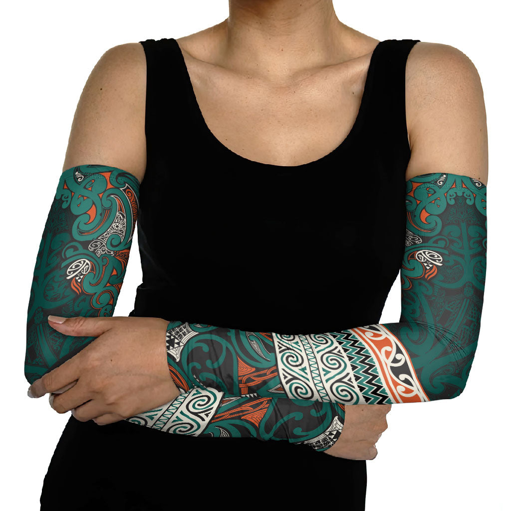 Aotearoa Iwi Ngāti Maru Taranaki Arm Sleeves Maori Wharenui House Tribal Pattern LT9 - Polynesian Pride