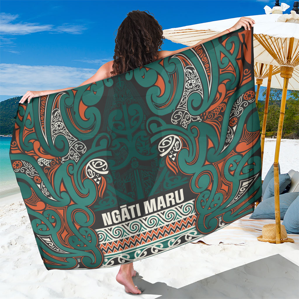 Aotearoa Iwi Ngāti Maru Taranaki Sarong Maori Wharenui House Tribal Pattern LT9 One Size 44 x 66 inches Deep Teal - Polynesian Pride