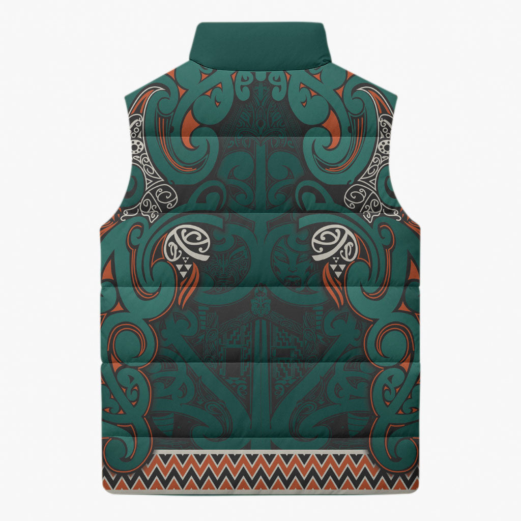 Aotearoa Iwi Ngāti Maru Taranaki Sleeveless Puffer Jacket Maori Wharenui House Tribal Pattern LT9 - Polynesian Pride