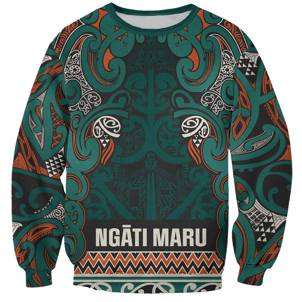 Aotearoa Iwi Ngāti Maru Taranaki Sweatshirt Maori Wharenui House Tribal Pattern LT9 Unisex Deep Teal - Polynesian Pride