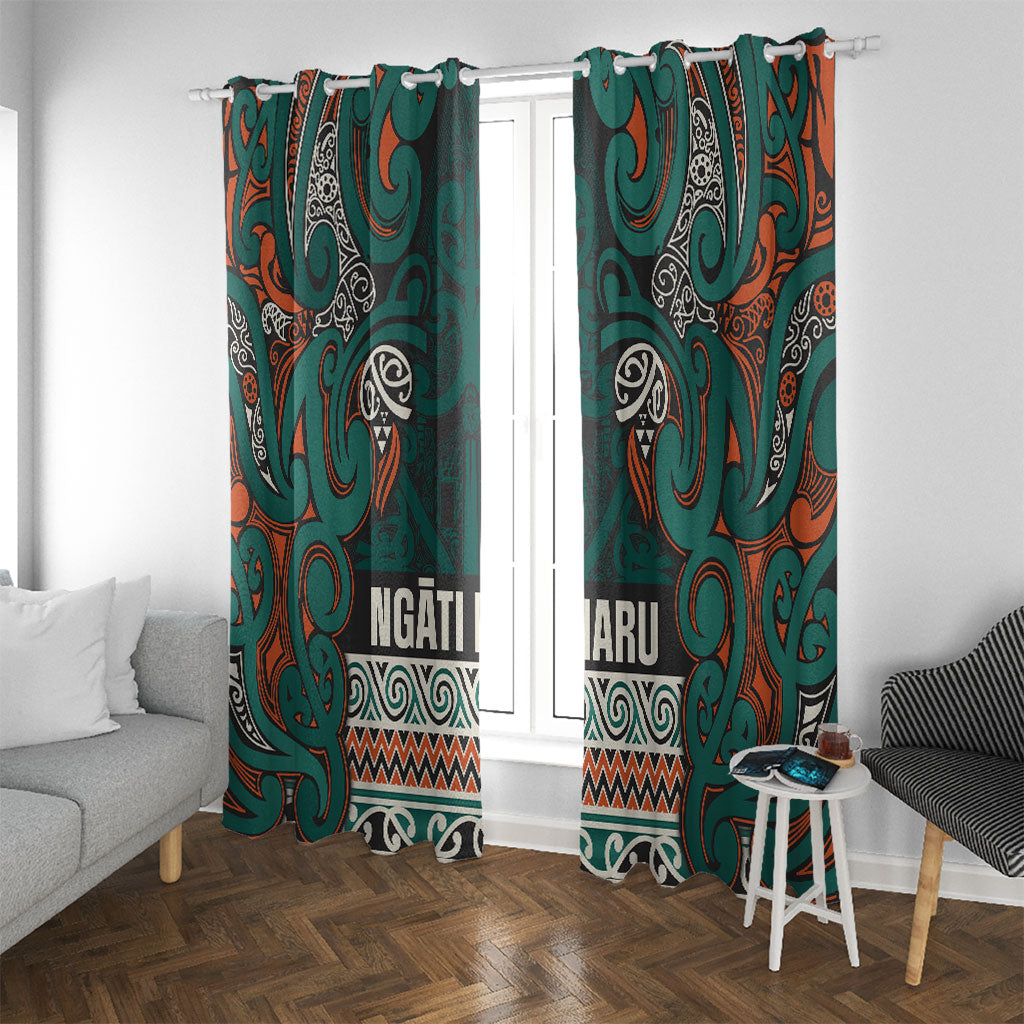 Aotearoa Iwi Ngāti Maru Taranaki Window Curtain Maori Wharenui House Tribal Pattern LT9 With Grommets Deep Teal - Polynesian Pride