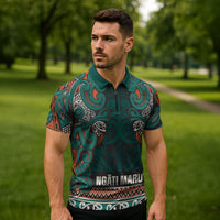 Aotearoa Iwi Ngāti Maru Taranaki Zipper Polo Shirt Maori Wharenui House Tribal Pattern LT9 - Polynesian Pride