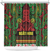 Aotearoa Iwi Ngati Hine Shower Curtain Maori Wharenui House Tribal Pattern LT9 Deep Green - Polynesian Pride