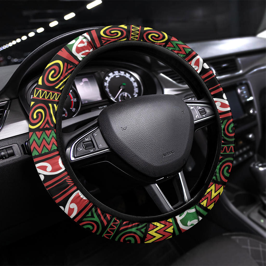 Aotearoa Iwi Ngati Hine Steering Wheel Cover Maori Wharenui House Tribal Pattern LT9 Universal Fit Deep Green - Polynesian Pride