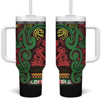 Aotearoa Iwi Ngati Hine Tumbler With Handle Maori Wharenui House Tribal Pattern LT9 One Size: 40 oz Deep Green - Polynesian Pride