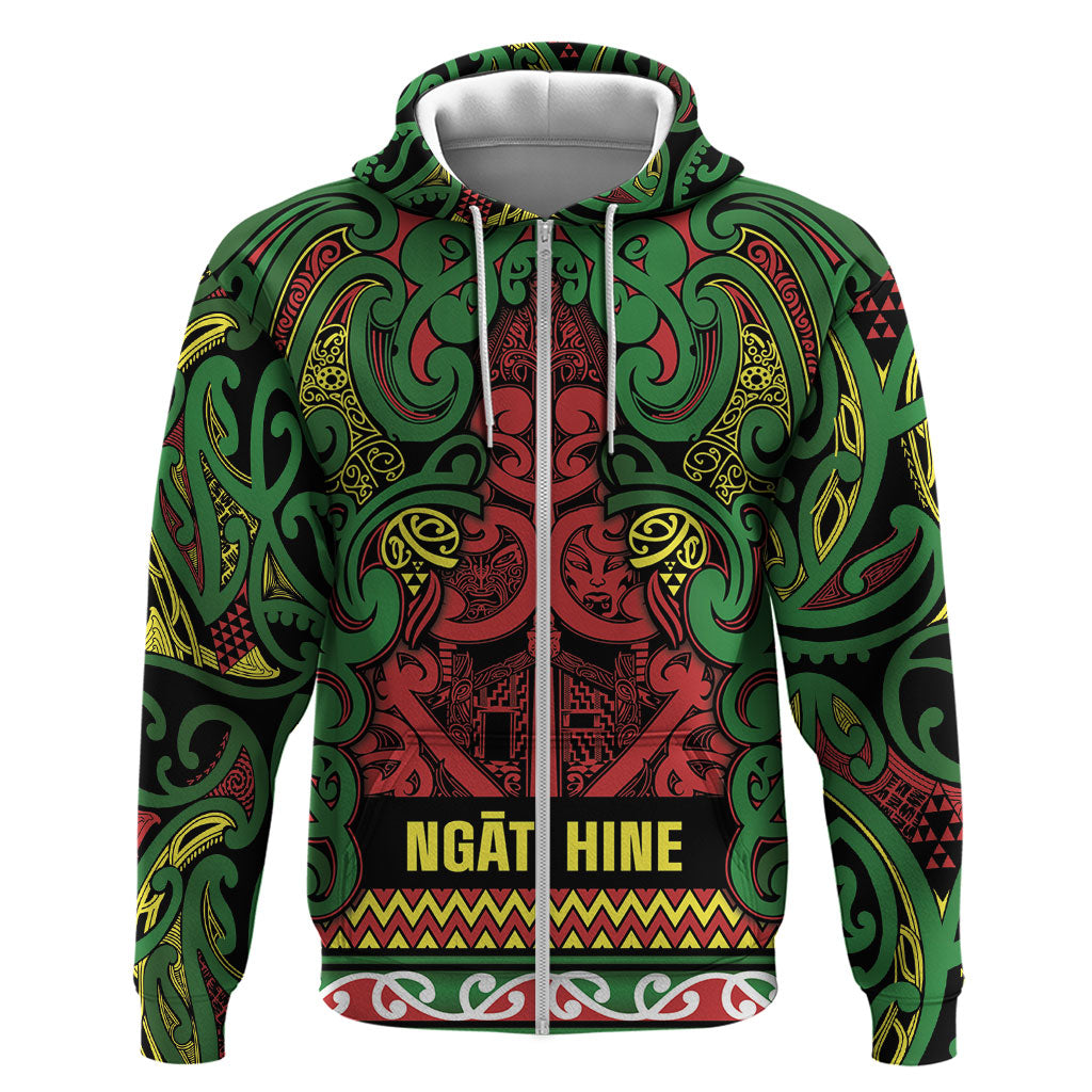 Aotearoa Iwi Ngati Hine Zip Hoodie Maori Wharenui House Tribal Pattern
