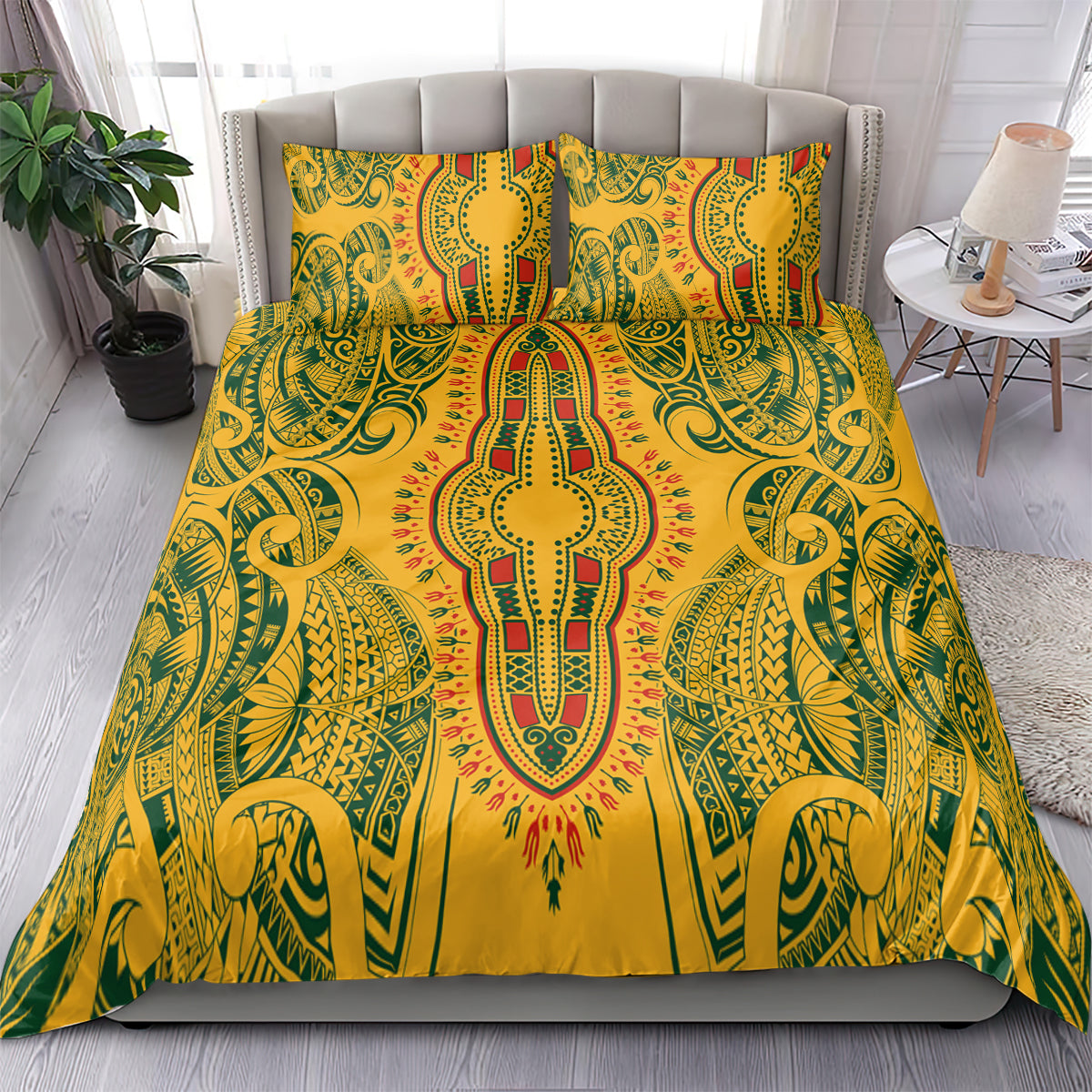Africa Dashiki Bedding Set African Tribal Art Mixed Polynesian Tattoo Gold Color Unique LT9 - Polynesian Pride