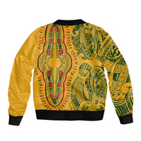 Africa Dashiki Bomber Jacket African Tribal Art Mixed Polynesian Tattoo Gold Color Unique LT9 - Polynesian Pride