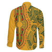 Africa Dashiki Family Matching Mermaid Dress and Hawaiian Shirt African Tribal Art Mixed Polynesian Tattoo Gold Color Unique LT9 - Polynesian Pride