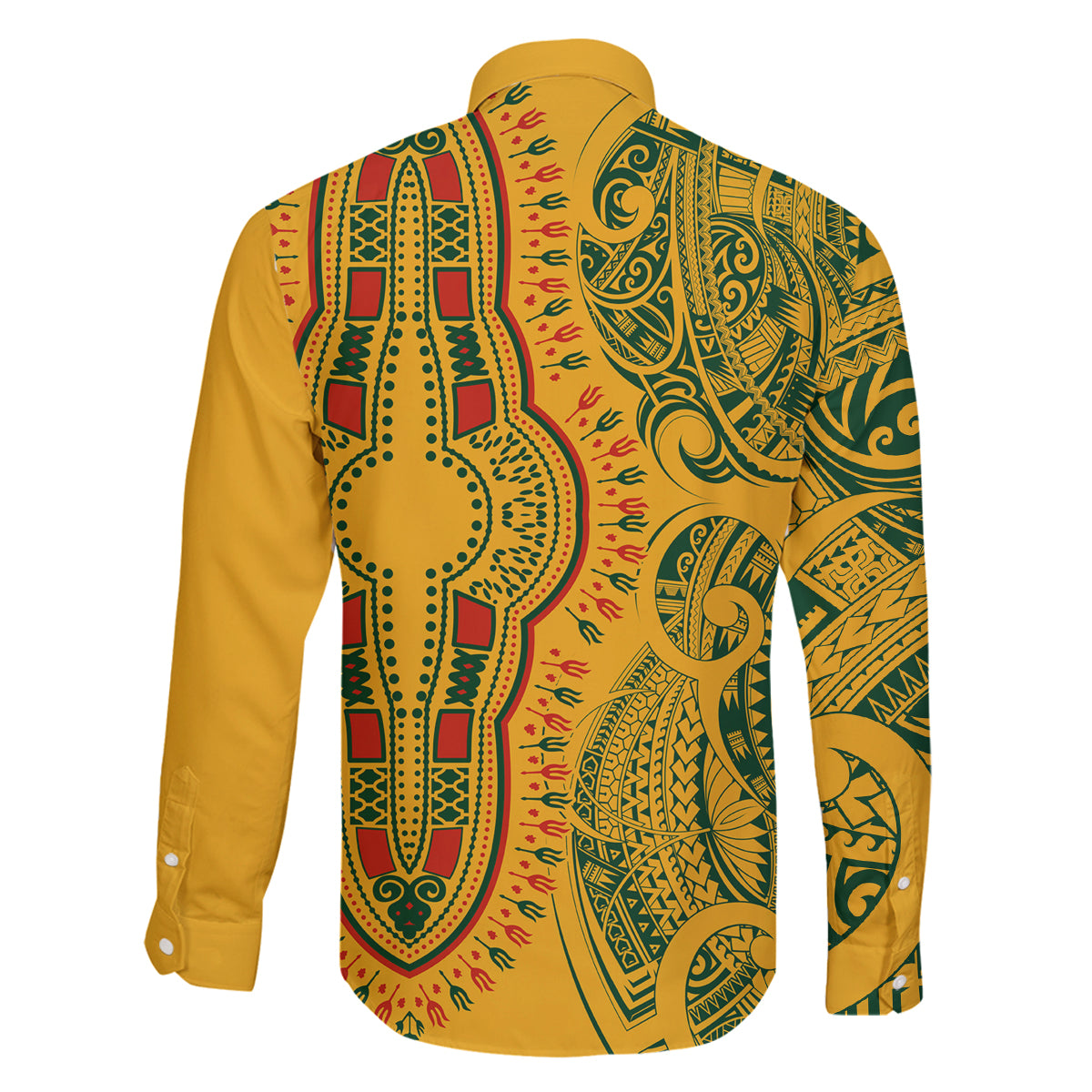 Africa Dashiki Family Matching Off Shoulder Short Dress and Hawaiian Shirt African Tribal Art Mixed Polynesian Tattoo Gold Color Unique LT9 - Polynesian Pride