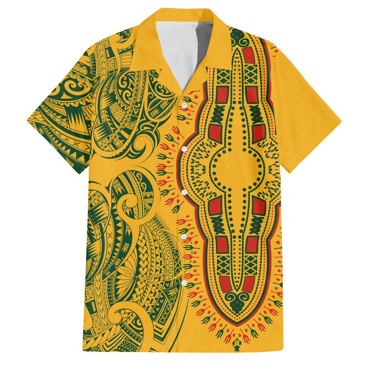 Africa Dashiki Family Matching Short Sleeve Bodycon Dress and Hawaiian Shirt African Tribal Art Mixed Polynesian Tattoo Gold Color Unique LT9 Dad's Shirt - Short Sleeve Gold - Polynesian Pride