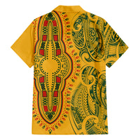 Africa Dashiki Family Matching Summer Maxi Dress and Hawaiian Shirt African Tribal Art Mixed Polynesian Tattoo Gold Color Unique LT9 - Polynesian Pride