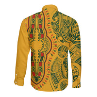 Africa Dashiki Long Sleeve Button Shirt African Tribal Art Mixed Polynesian Tattoo Gold Color Unique LT9 - Polynesian Pride