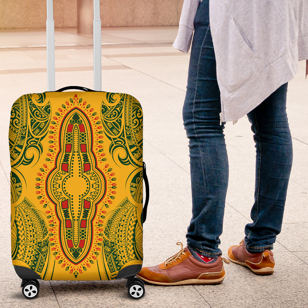 Africa Dashiki Luggage Cover African Tribal Art Mixed Polynesian Tattoo Gold Color Unique LT9 Gold - Polynesian Pride