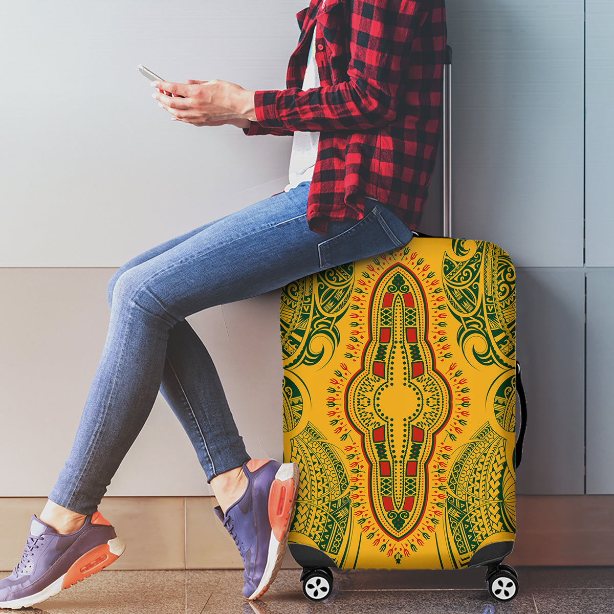 Africa Dashiki Luggage Cover African Tribal Art Mixed Polynesian Tattoo Gold Color Unique LT9 - Polynesian Pride