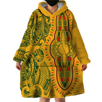 Africa Dashiki Wearable Blanket Hoodie African Tribal Art Mixed Polynesian Tattoo Gold Color Unique LT9 - Polynesian Pride