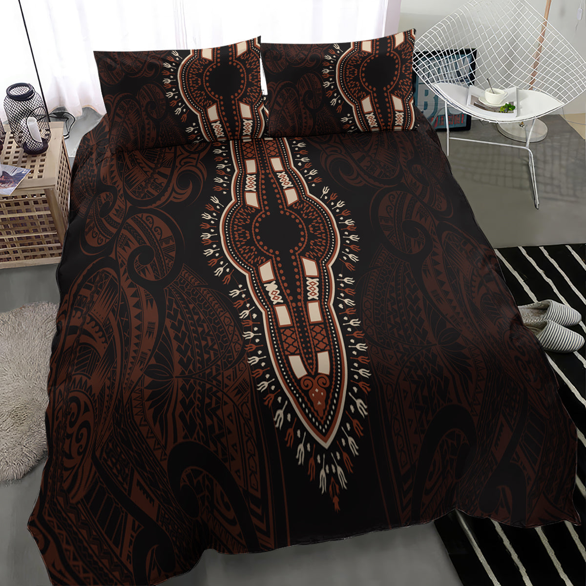 Africa Dashiki Bedding Set African Tribal Art Mixed Polynesian Tattoo Red Color Unique LT9 - Polynesian Pride