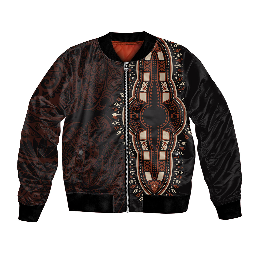 Africa Dashiki Bomber Jacket African Tribal Art Mixed Polynesian Tattoo Red Color Unique LT9 Unisex Red - Polynesian Pride