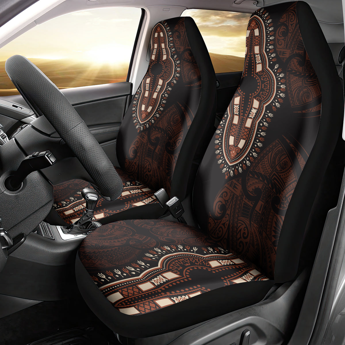 Africa Dashiki Car Seat Cover African Tribal Art Mixed Polynesian Tattoo Red Color Unique LT9 - Polynesian Pride