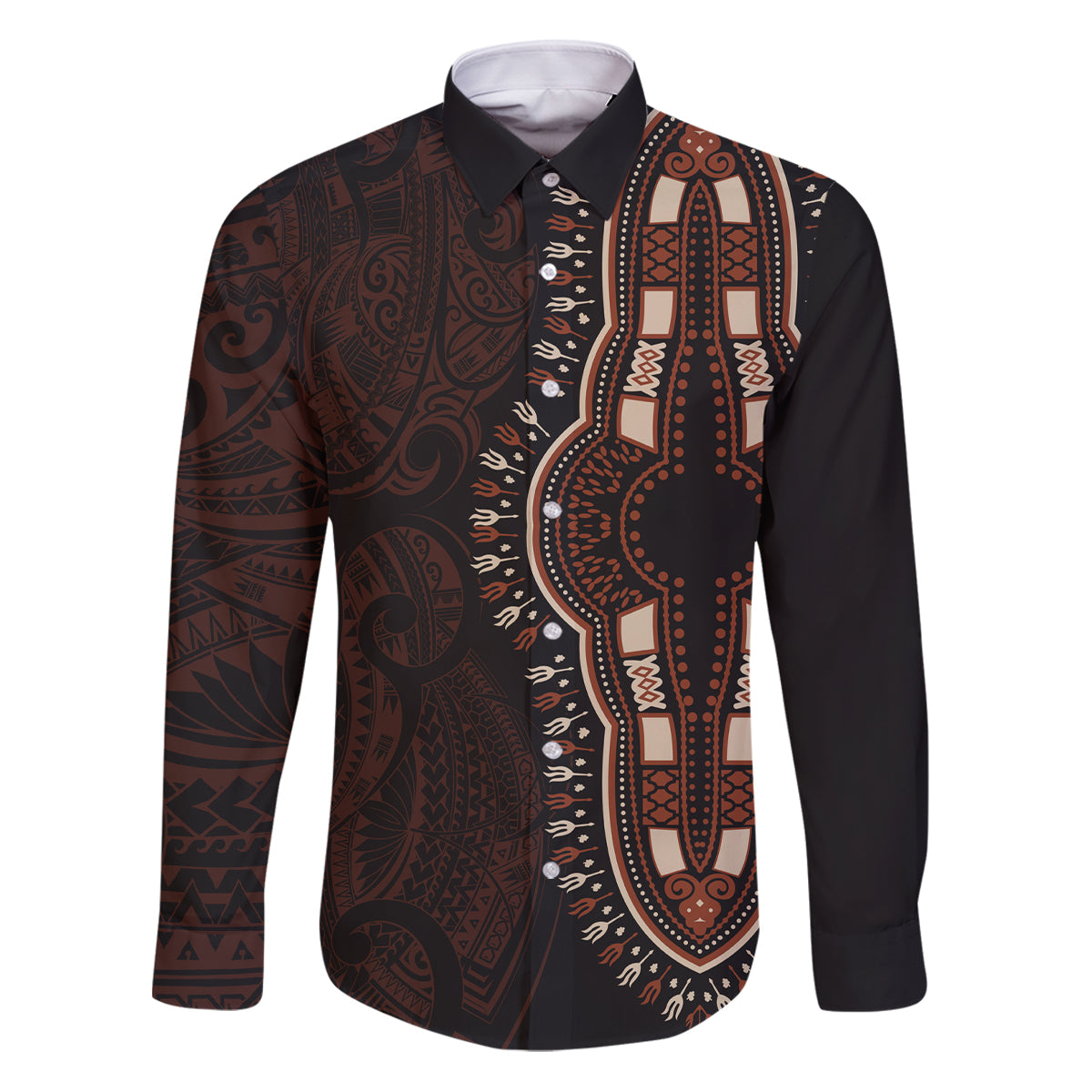 Africa Dashiki Family Matching Puletasi Dress and Hawaiian Shirt African Tribal Art Mixed Polynesian Tattoo Red Color Unique LT9 Dad's Shirt - Long Sleeve Red - Polynesian Pride