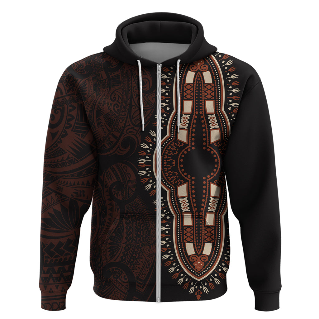 Africa Dashiki Hoodie African Tribal Art Mixed Polynesian Tattoo Red Color Unique LT9 Zip Hoodie Red - Polynesian Pride