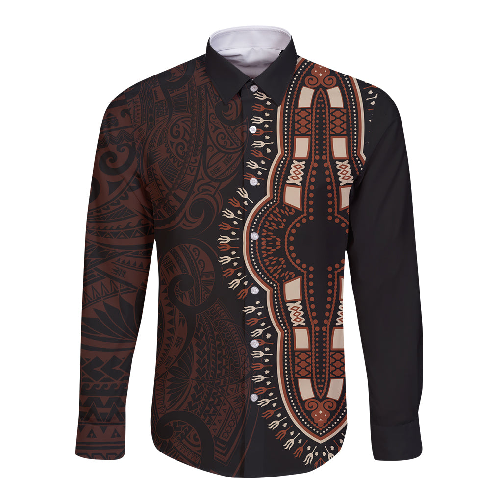Africa Dashiki Long Sleeve Button Shirt African Tribal Art Mixed Polynesian Tattoo Red Color Unique LT9 Unisex Red - Polynesian Pride