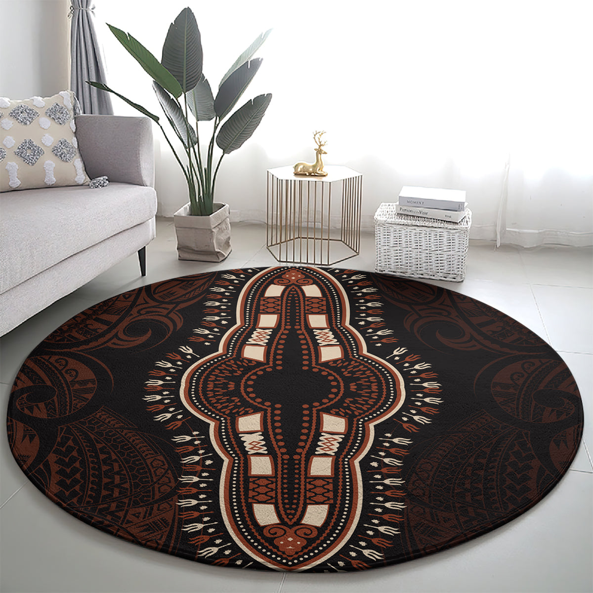 Africa Dashiki Round Carpet African Tribal Art Mixed Polynesian Tattoo Red Color Unique LT9 - Polynesian Pride