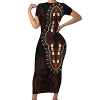 Africa Dashiki Short Sleeve Bodycon Dress African Tribal Art Mixed Polynesian Tattoo Red Color Unique LT9 Long Dress Red - Polynesian Pride