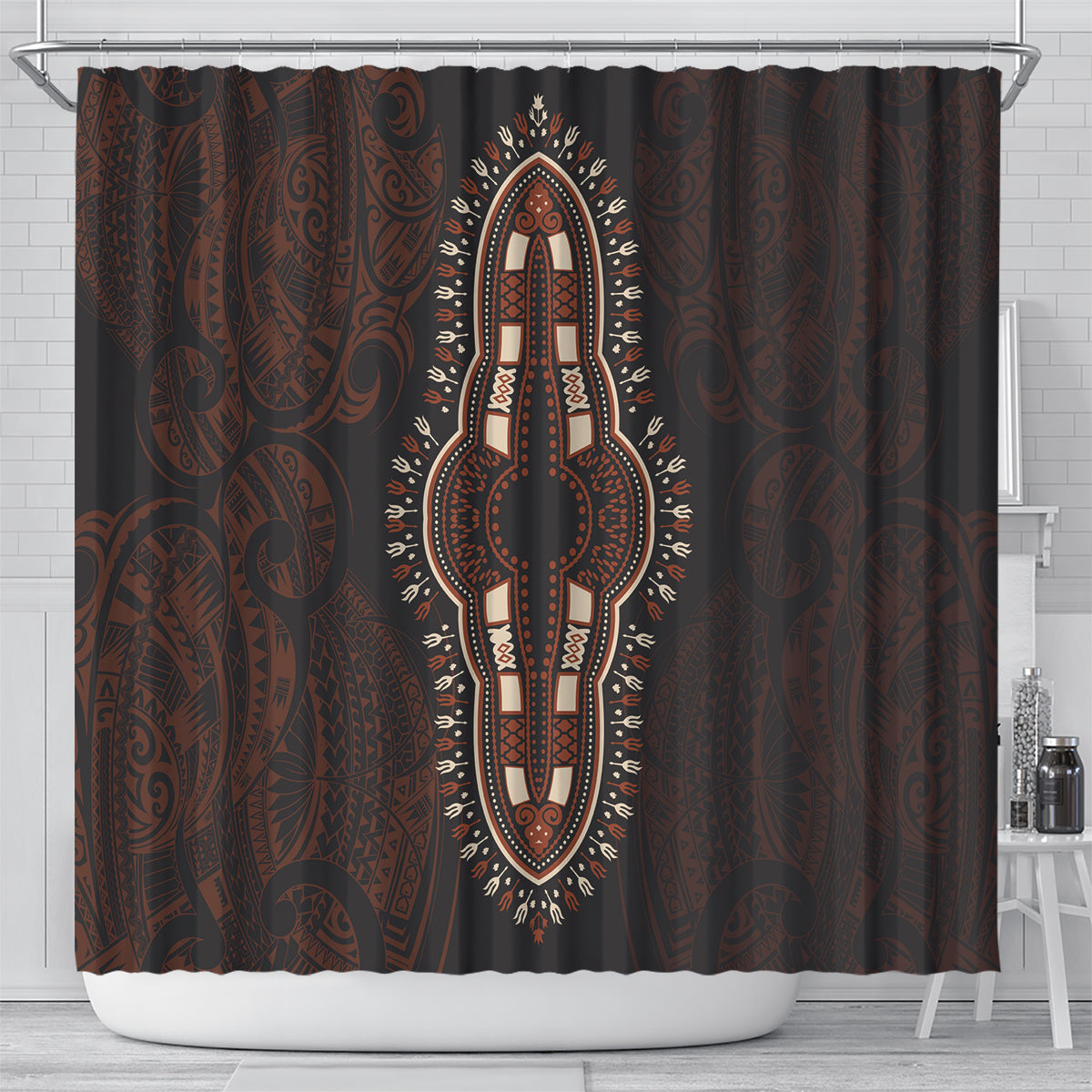 Africa Dashiki Shower Curtain African Tribal Art Mixed Polynesian Tattoo Red Color Unique LT9 - Polynesian Pride