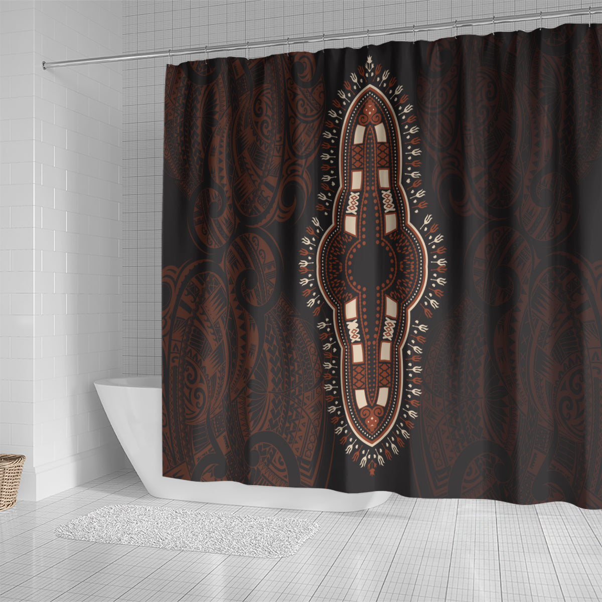 Africa Dashiki Shower Curtain African Tribal Art Mixed Polynesian Tattoo Red Color Unique LT9 - Polynesian Pride