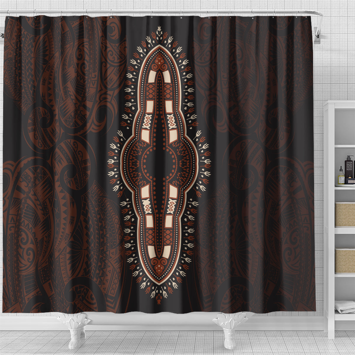 Africa Dashiki Shower Curtain African Tribal Art Mixed Polynesian Tattoo Red Color Unique LT9 - Polynesian Pride