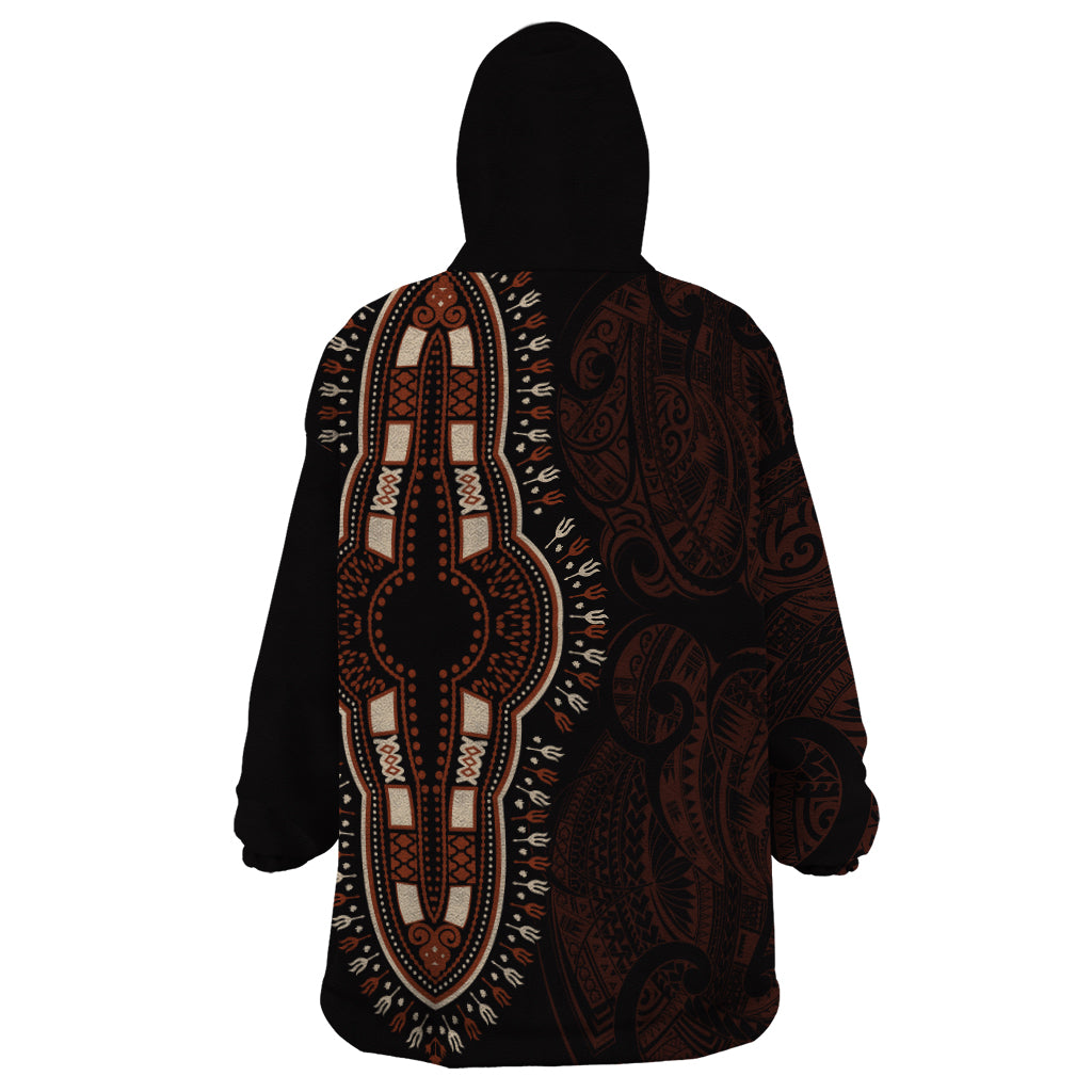 Africa Dashiki Wearable Blanket Hoodie African Tribal Art Mixed Polynesian Tattoo Red Color Unique LT9 - Polynesian Pride