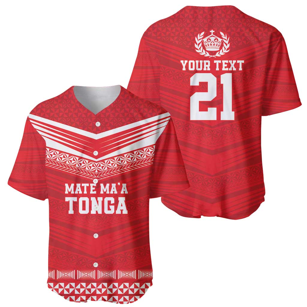 Custom Mate Ma'a Tonga Heritage Baseball Jersey Pacific Tribal Rugby Red Edition LT9 - Polynesian Pride