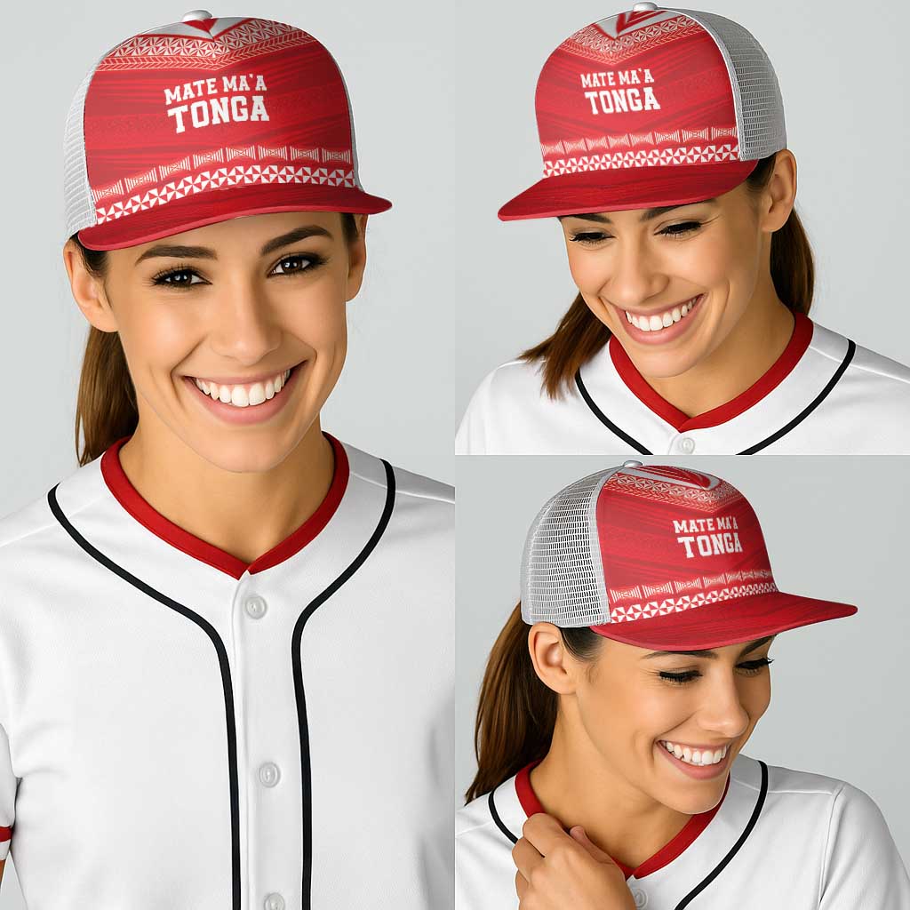 Mate Ma'a Tonga Heritage Baseball Net Cap Pacific Tribal Rugby Red Edition - Polynesian Pride