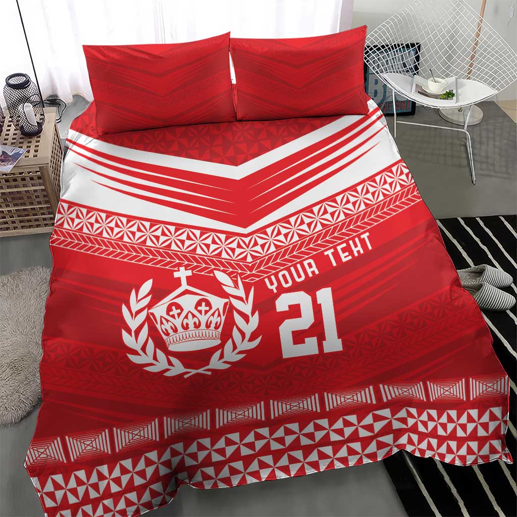 Custom Mate Ma'a Tonga Heritage Bedding Set Pacific Tribal Rugby Red Edition LT9 - Polynesian Pride