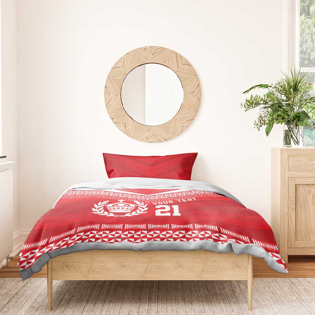 Custom Mate Ma'a Tonga Heritage Bedding Set Pacific Tribal Rugby Red Edition LT9 - Polynesian Pride