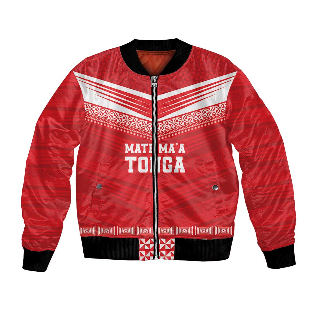 Custom Mate Ma'a Tonga Heritage Bomber Jacket Pacific Tribal Rugby Red Edition LT9 Unisex Red - Polynesian Pride