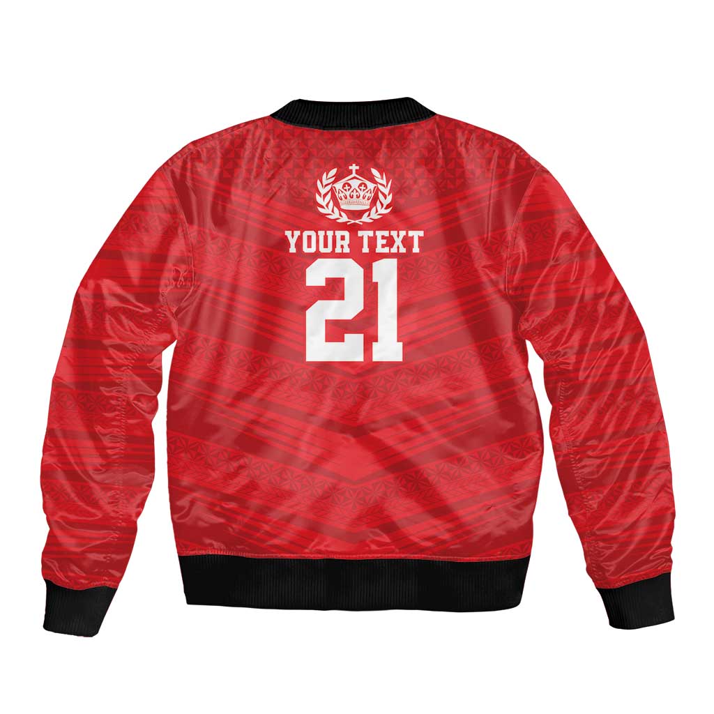 Custom Mate Ma'a Tonga Heritage Bomber Jacket Pacific Tribal Rugby Red Edition LT9 - Polynesian Pride