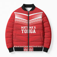Custom Mate Ma'a Tonga Heritage Bomber Puffer Jacket Pacific Tribal Rugby Red Edition - Polynesian Pride