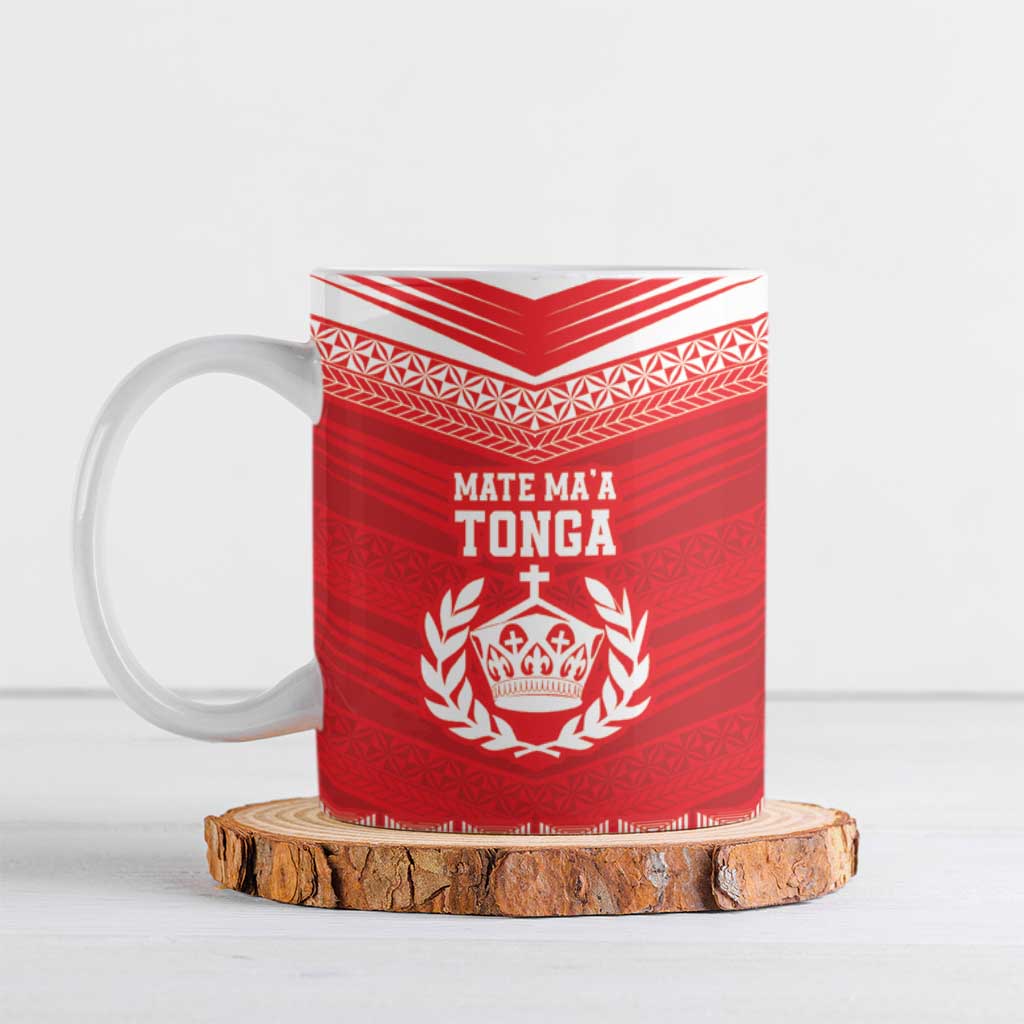 Custom Mate Ma'a Tonga Heritage Ceramic Mug Pacific Tribal Rugby Red Edition - Polynesian Pride
