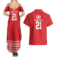 Custom Mate Ma'a Tonga Heritage Couples Matching Summer Maxi Dress and Hawaiian Shirt Pacific Tribal Rugby Red Edition - Polynesian Pride