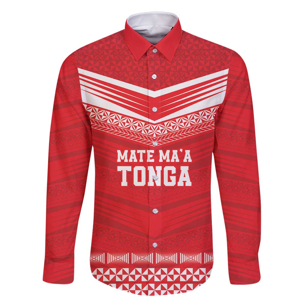 Custom Mate Ma'a Tonga Heritage Family Matching Long Sleeve Bodycon Dress and Hawaiian Shirt Pacific Tribal Rugby Red Edition - Polynesian Pride